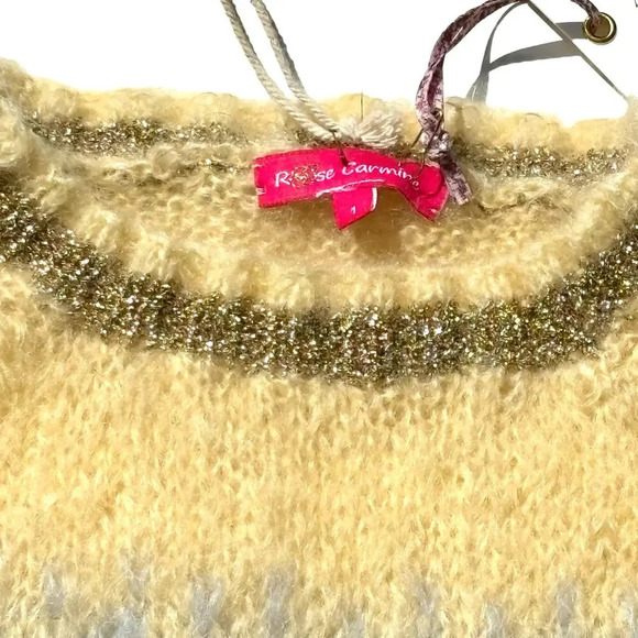 NWT Rose Carmine Tie & Dye Pullover Sweater Striped Kid Mohair w Lurex Size S/M - Picture 4 of 10